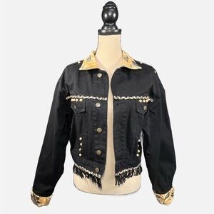 WaHaLa Art to Wear Black and Tan Women's Denim Jacket size Medium